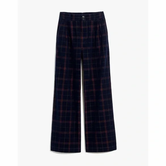 Madewell Corduroy Pleated Wide-Leg Pants in Windowpane - Blue Multi Plaid - Picture 2 of 11